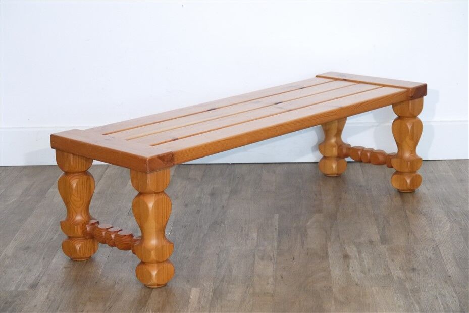 Swedish pine and turned pine bench 1970