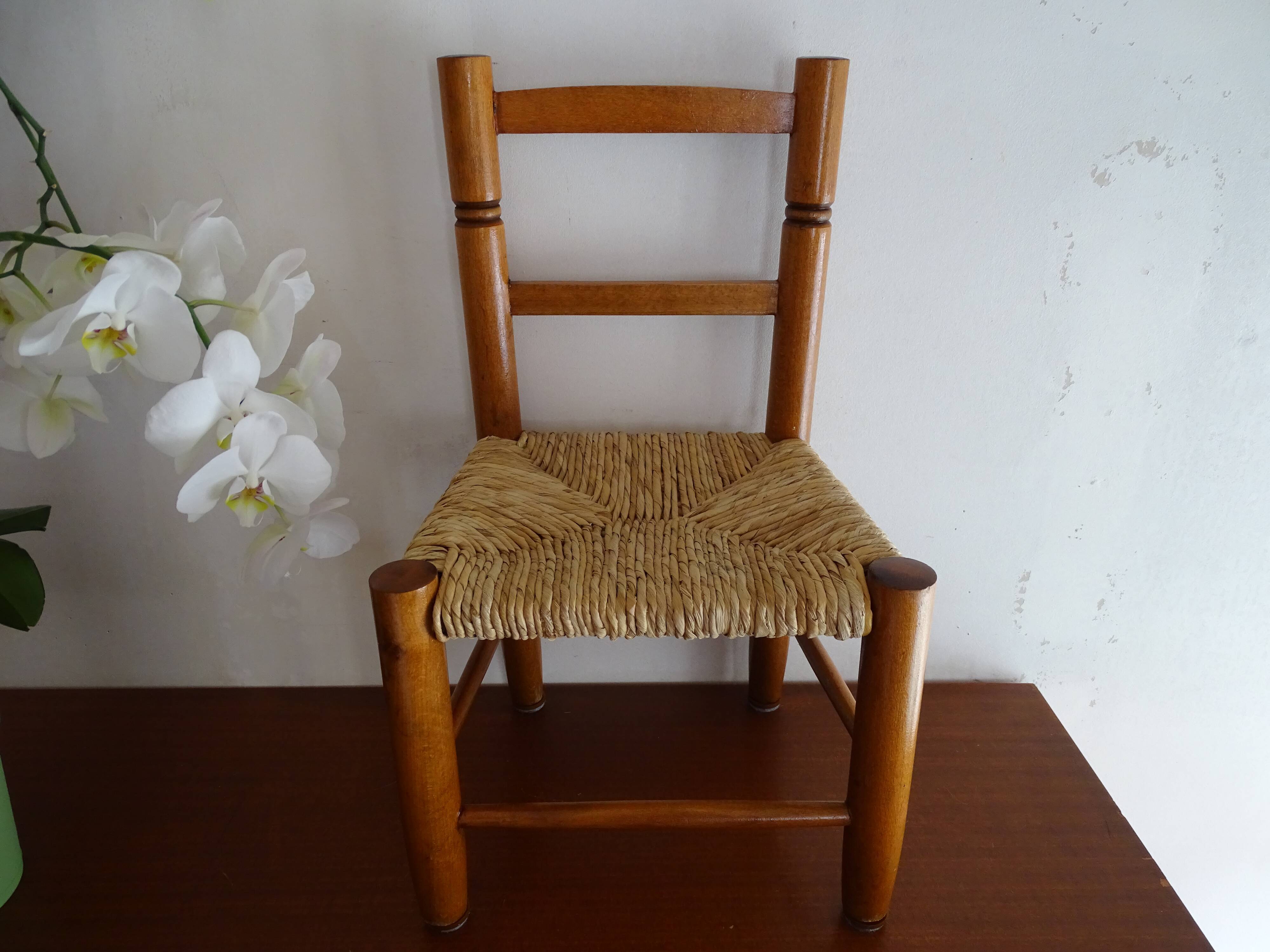 Chaise bois paillé enfant vintage 50 cm
