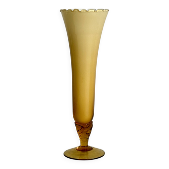 Caramel yellow thick glass bud vase
