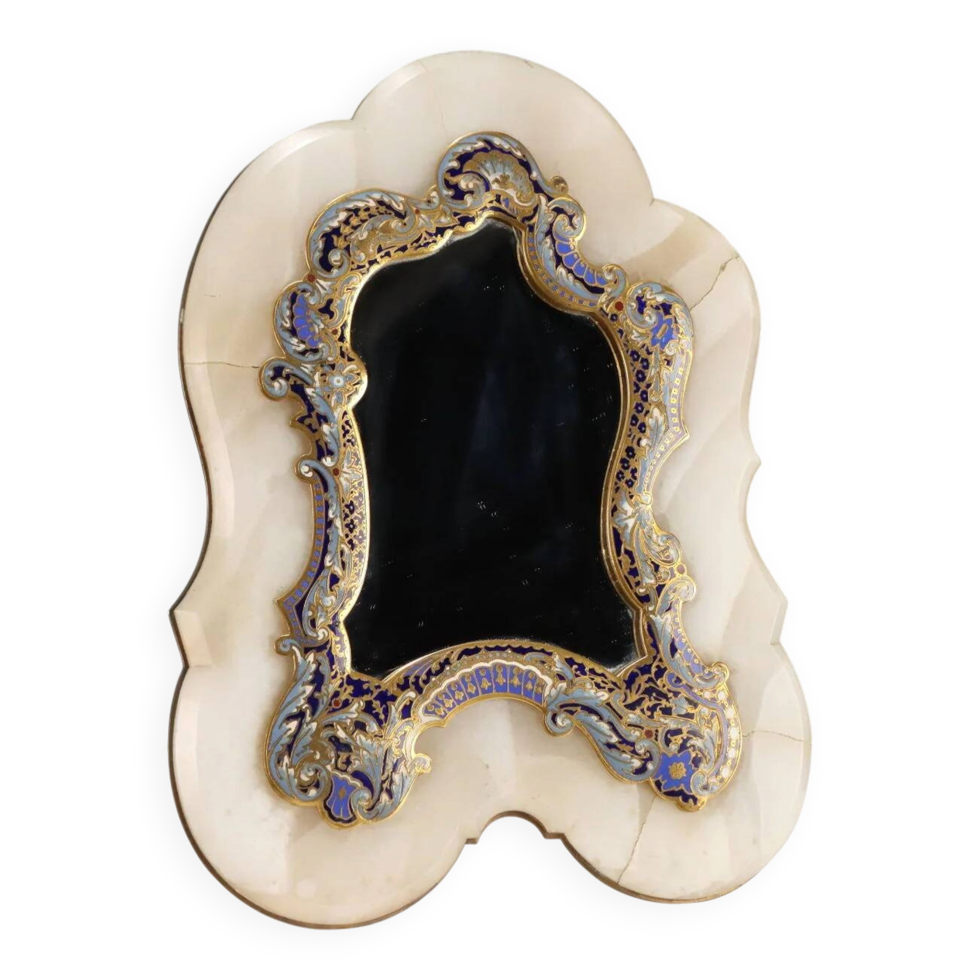 Petit miroir de table ancien champlévé et bronze doré XIX-XX siècle