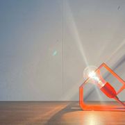 Orange metal table lamp, minimalist, modern mid-century space age, 1960s.