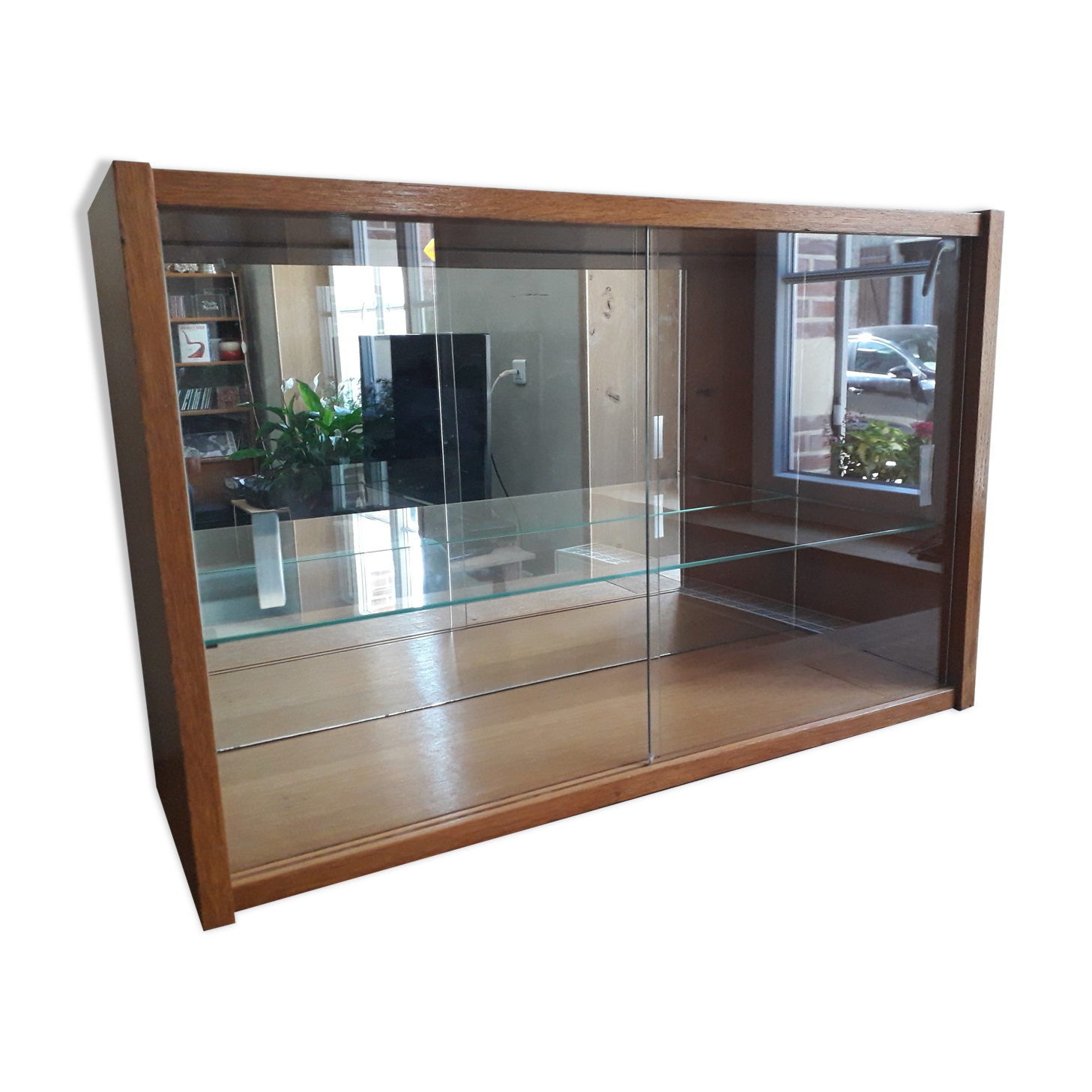 Wall display case in vintage oak veneer
