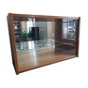 vitrine murale en placage chêne vintage