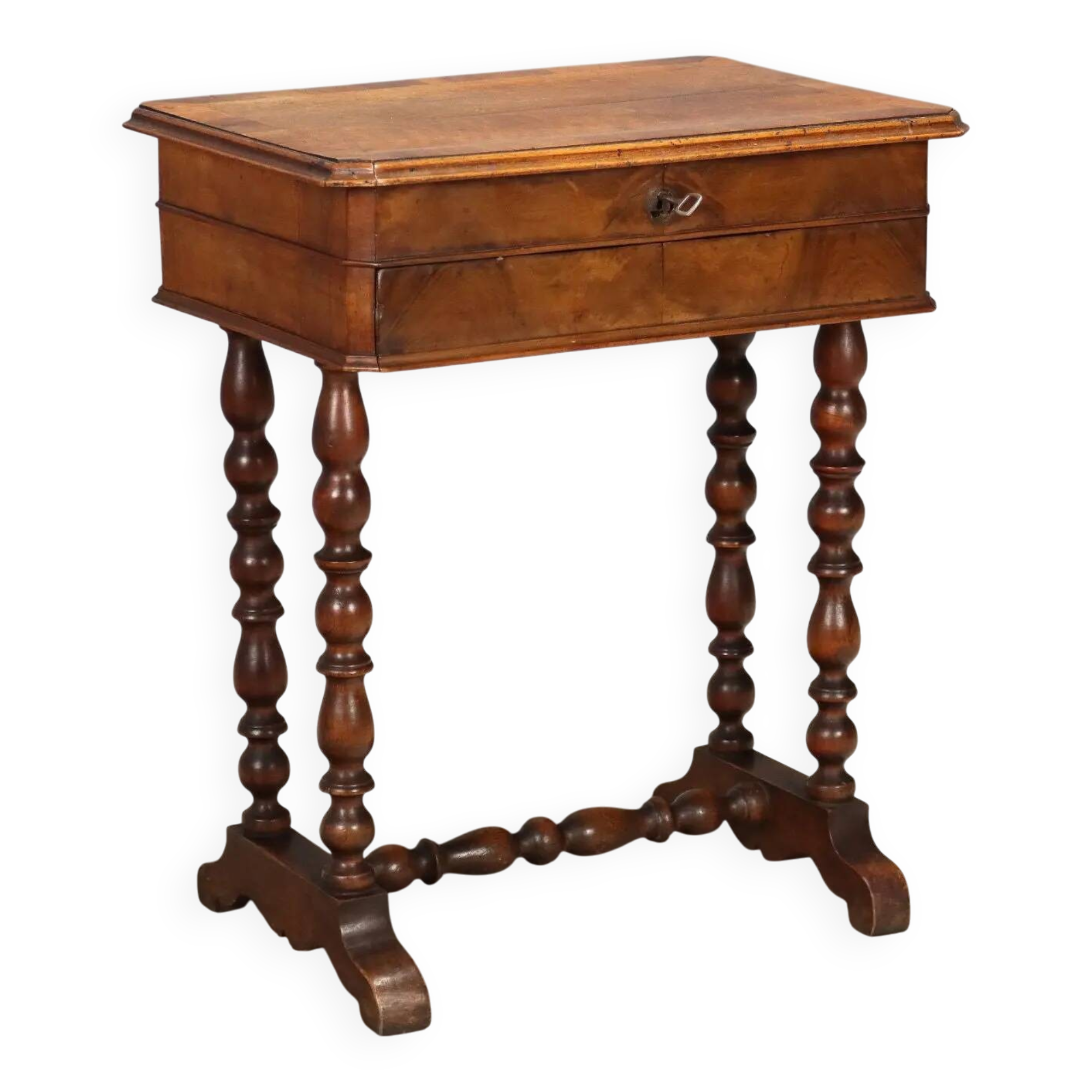 Antique sewing table in walnut and cherry wood, 19th century.