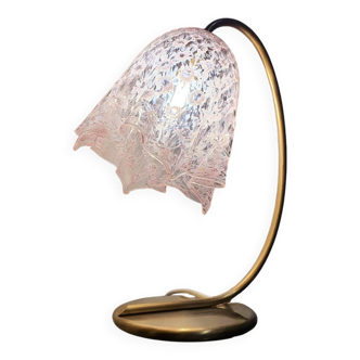 Lampe de bureau moderne du milieu du siècle en verre de Murano MCM avec fleurs de murrine bleues sur base dorée Lampe de chevet en verre de Murano fabriquée à la main