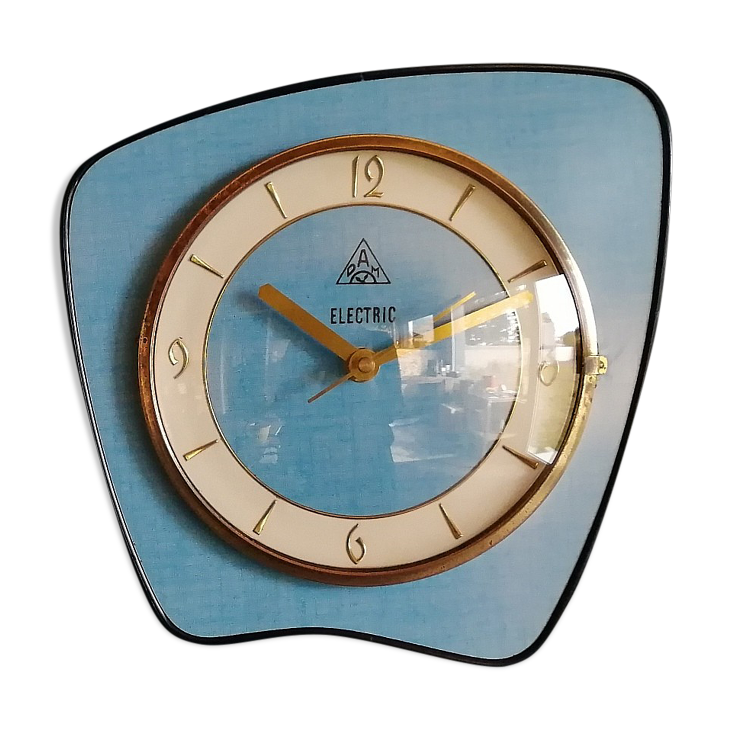 Vintage formica clock silent wall clock "DAM Electric Blue"