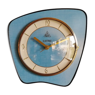 Vintage formica clock silent wall clock "DAM Electric Blue"