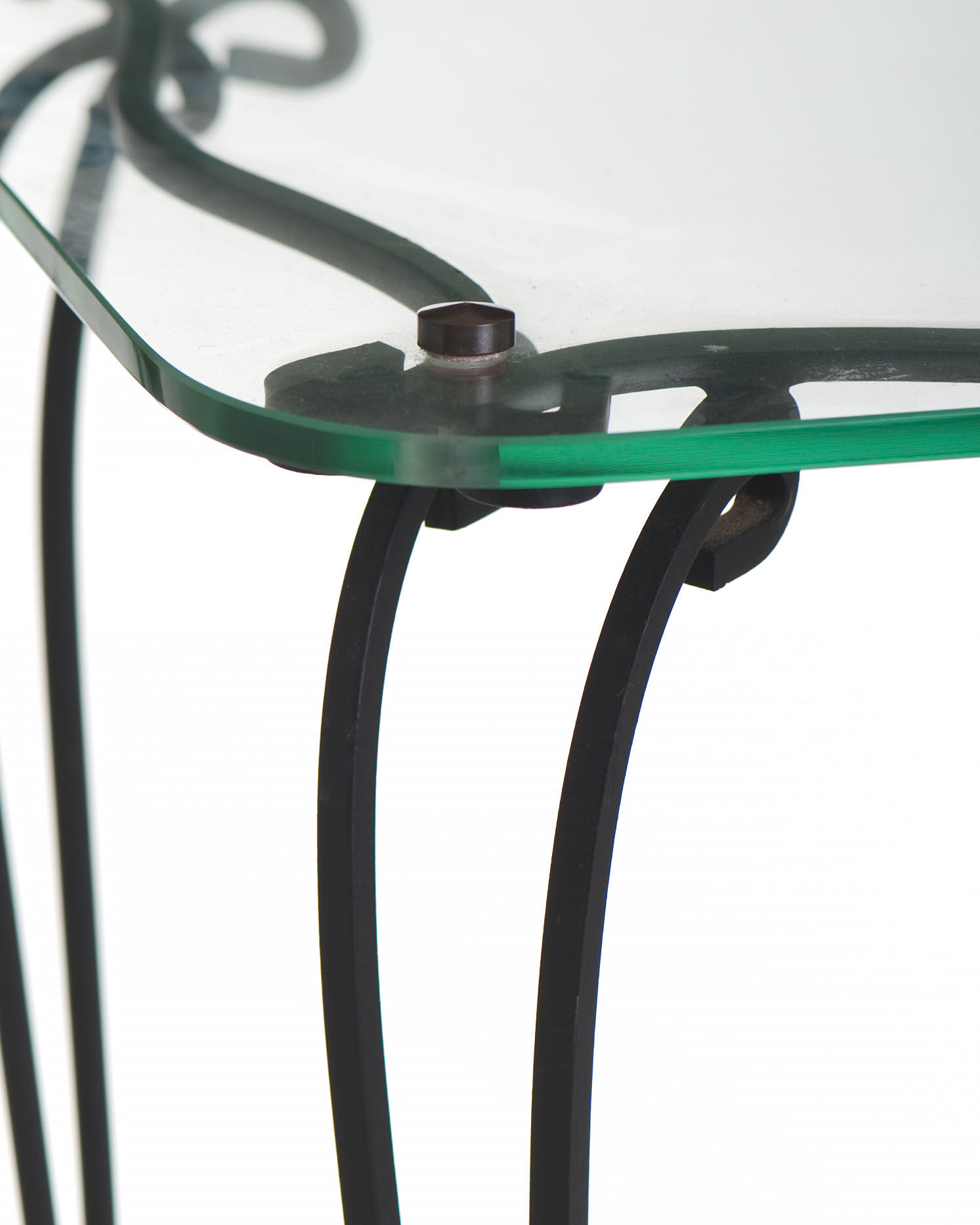 Side table in wrought iron and glass top year 50
