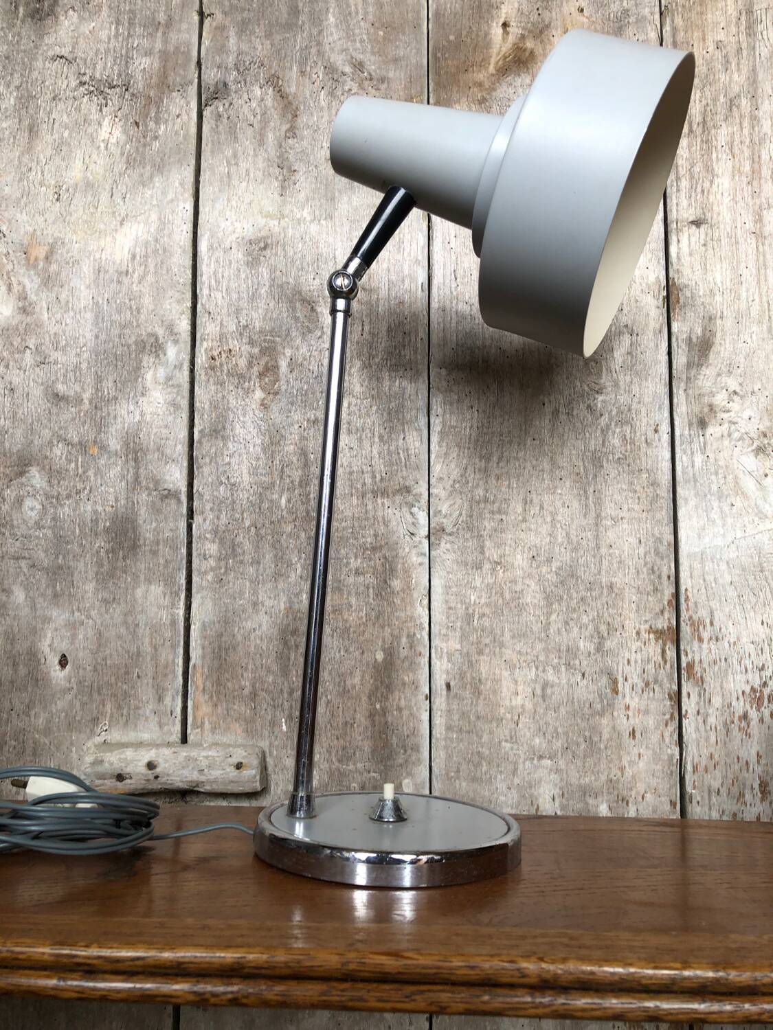 Old Articulated Lamp 70's Gray Metal & Chrome Vintage