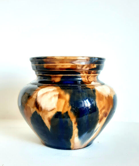 Ceramic vase art nouveau ochre and marine