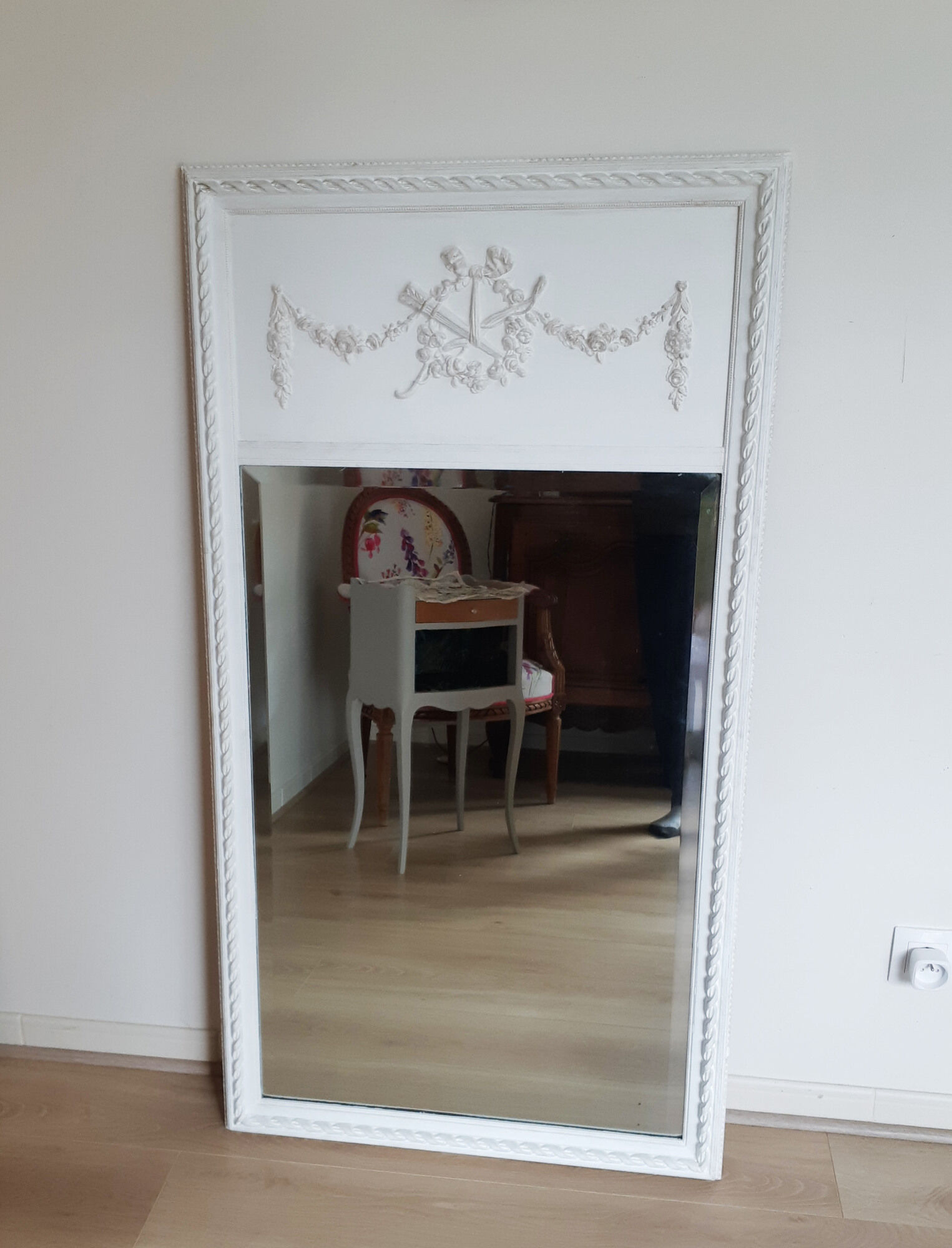 Patinated trumeau mirror Louis XVI style