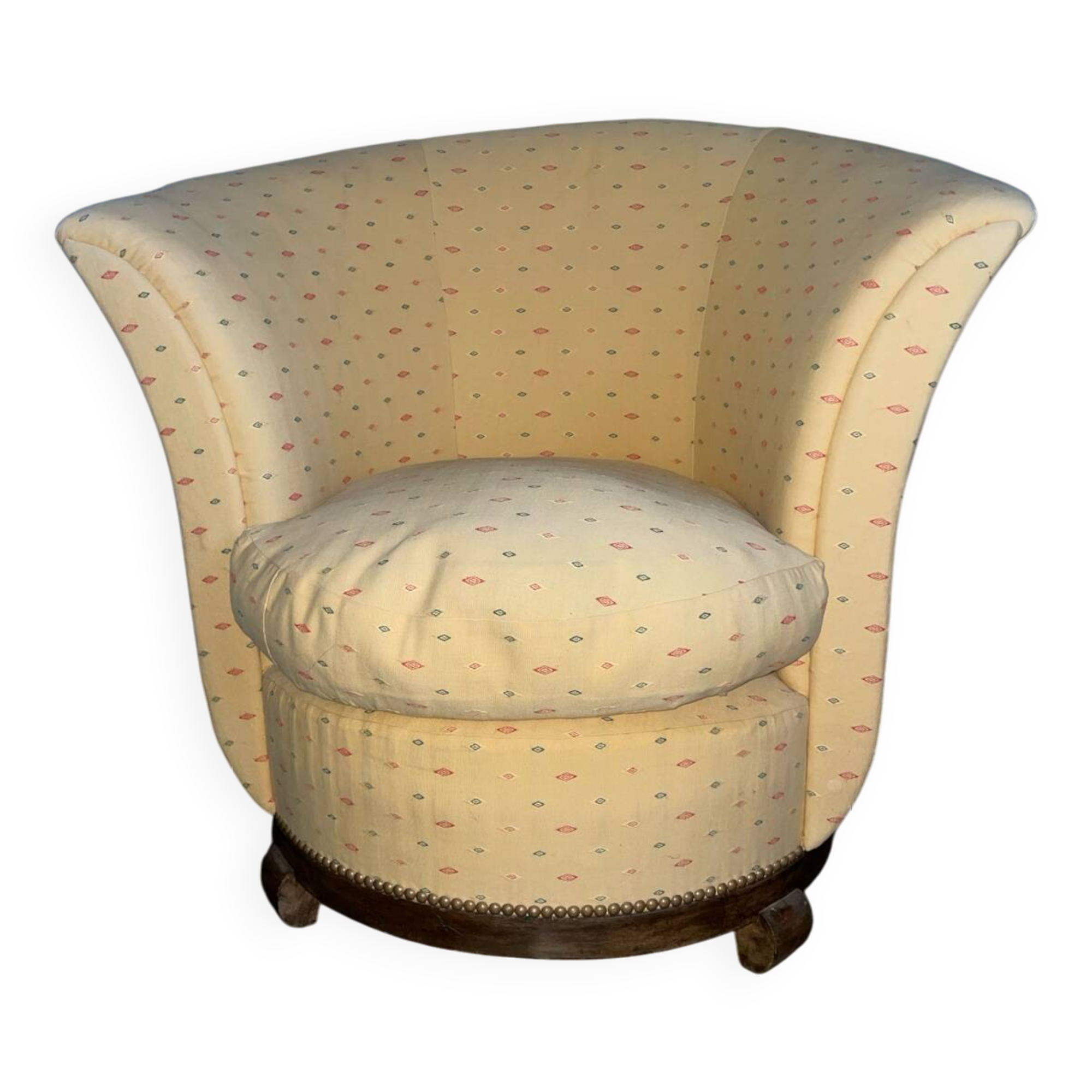 Armchair, toad, upholsterer, yellow patterned furniture and wood