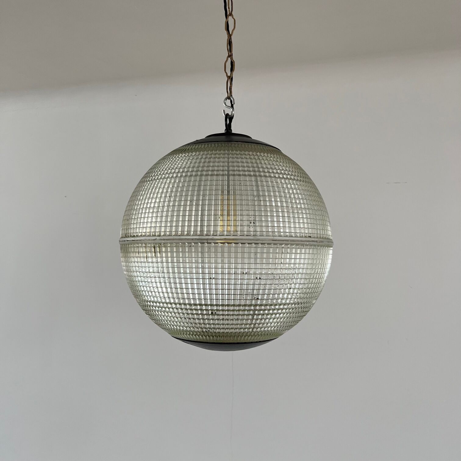 Parisian glass holophane mid-century globe pendant light