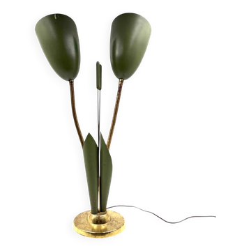 Mid-century modern green lily shaped two lights lamp, Italy circa 1950