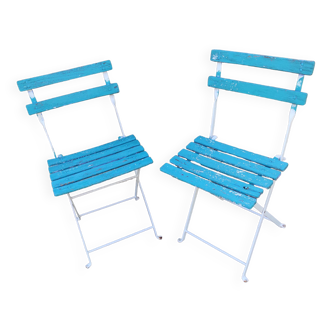 Garden chairs in wood and wrought iron