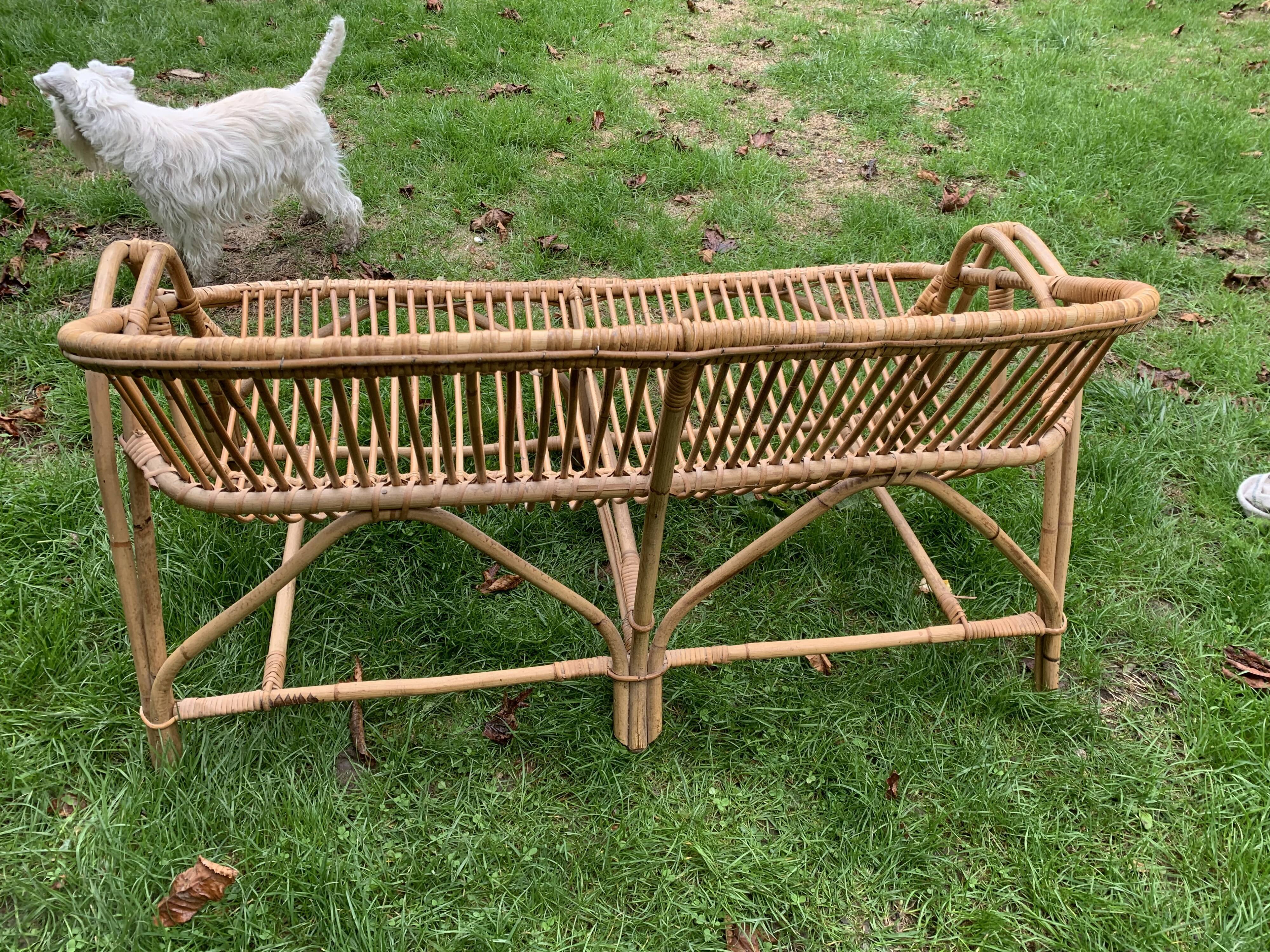 Vintage rattan and bamboo sofa bench