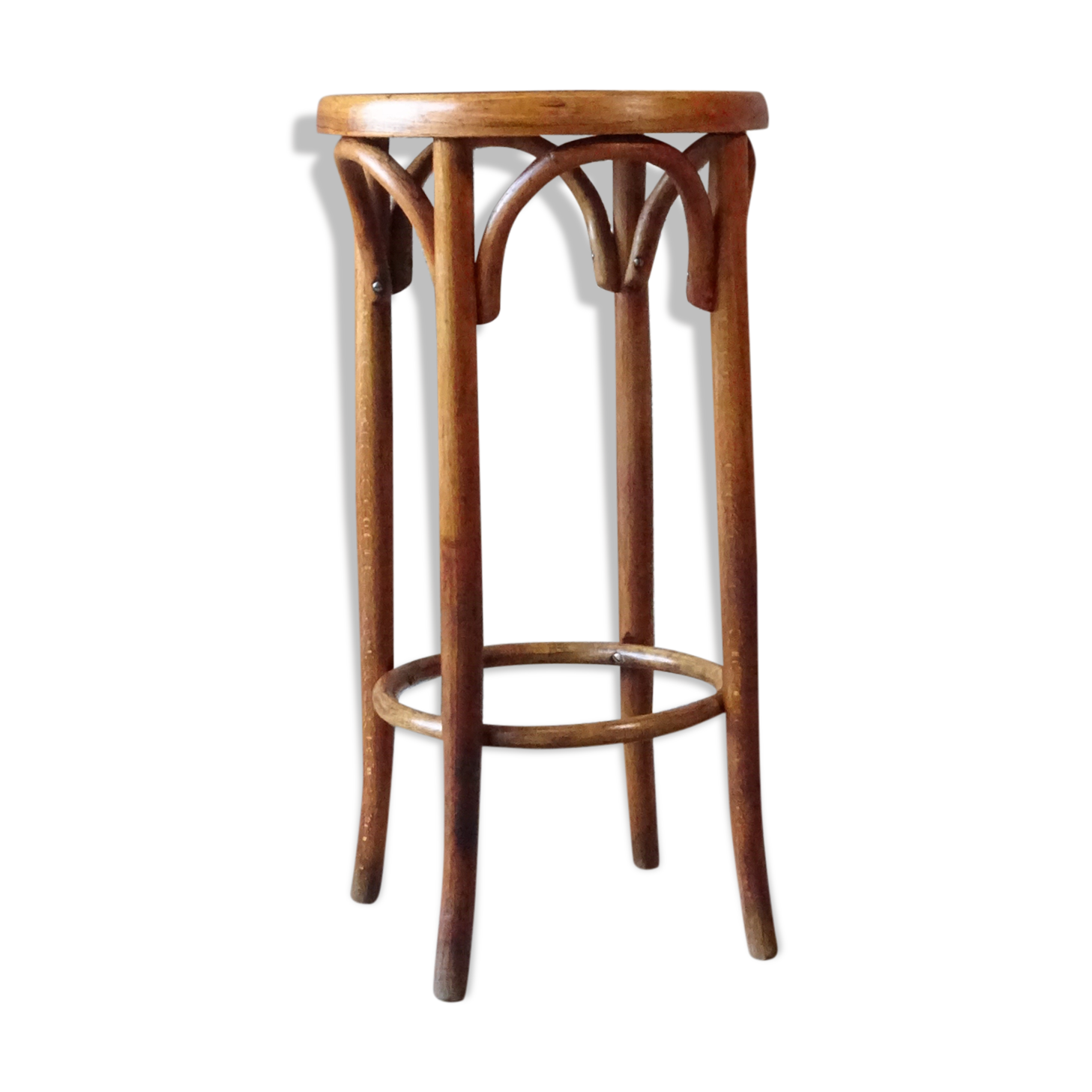 Bistro stool by Fischel 1930, wooden seat