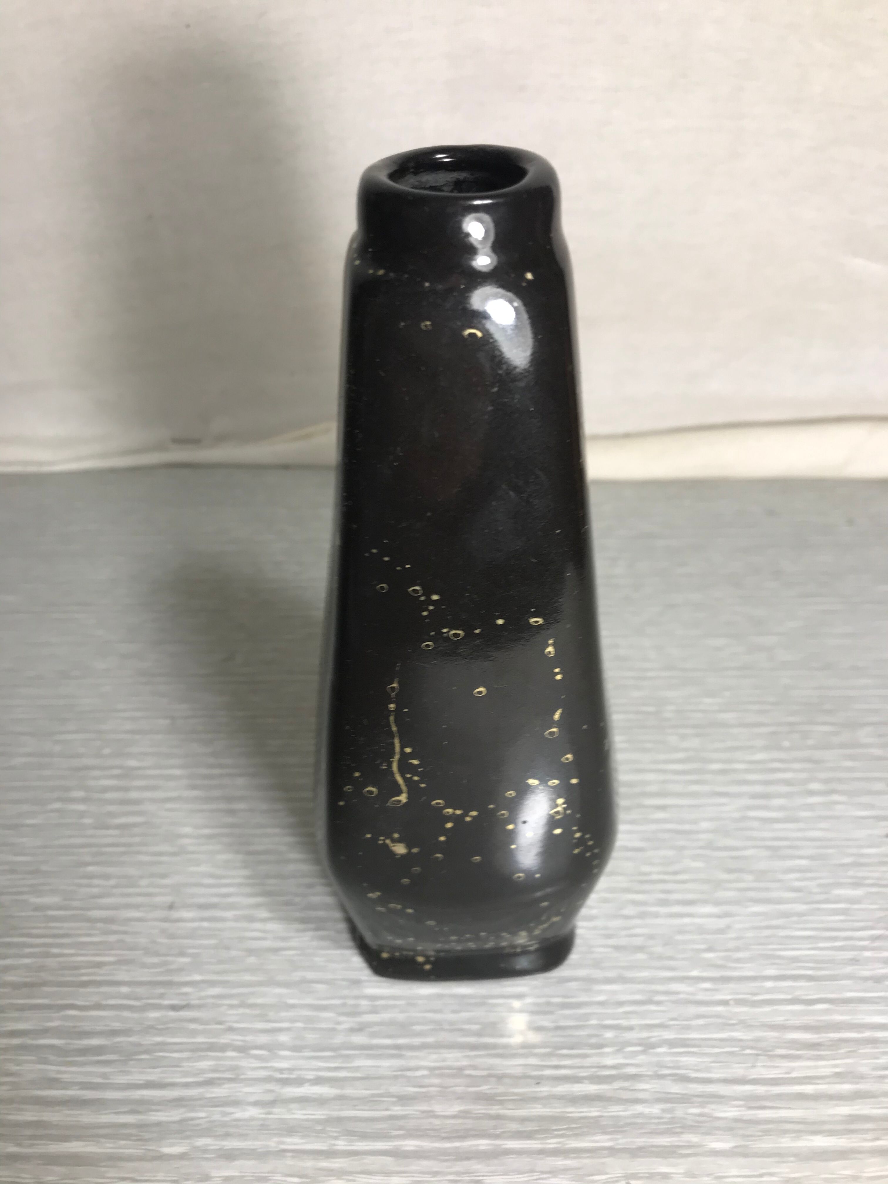 Ancient Soliflore Vase in Black Enamel ceramics - Gold Signed Vintage