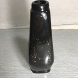 Vase ancien soliflore en céramique émaillé noire & dorée signé vintage