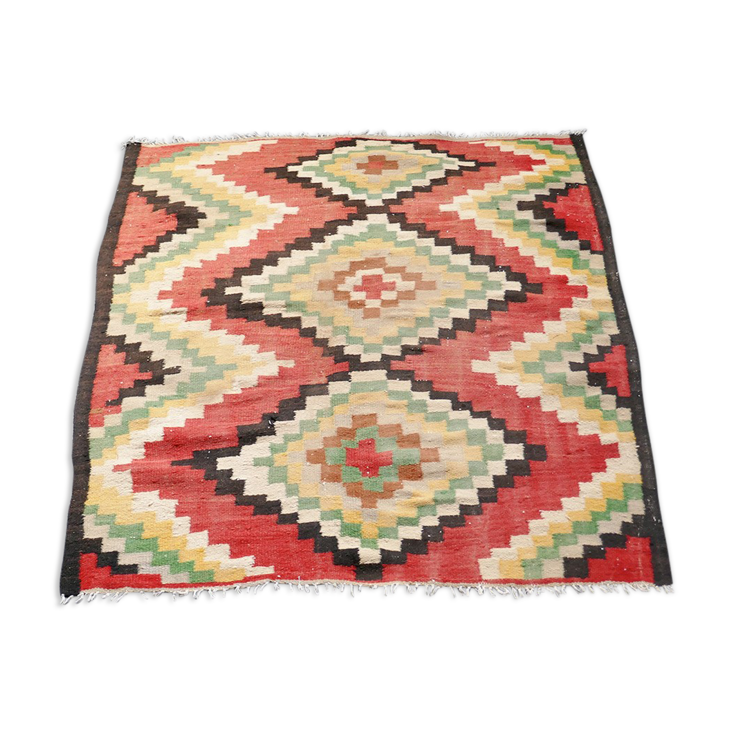Reversible mid century kilim wool rug 93x115cm