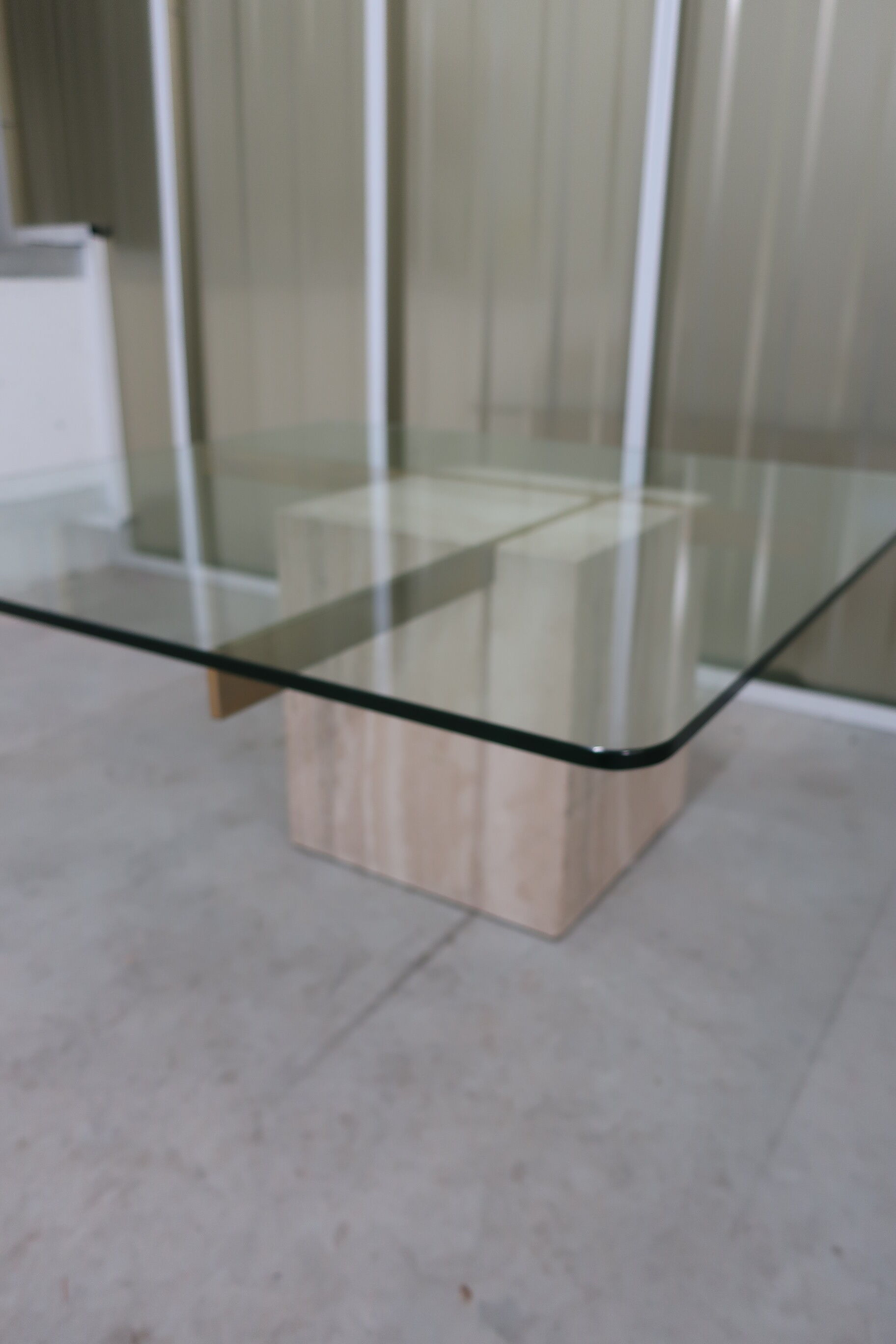 70s travertine and brass coffee table
