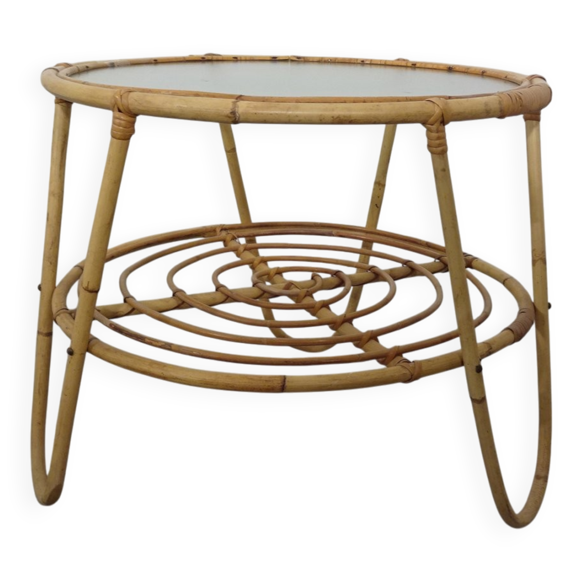 Italian Bamboo & Glass Coffee Table, 1950s