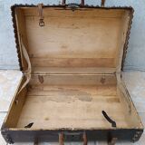 Antique wooden and leather travel trunk
