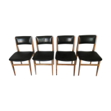 Lot of 4 Scandinavian chairs - wood and black skai