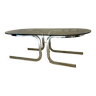 Table basse ovale chromée et plateau en verre fumé 70’s