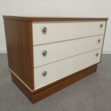 3-drawer chest of drawers in mahogany veneer and satin white, 70s-80s