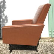 Ancient 70s brown black metal legs armchair wood vintage