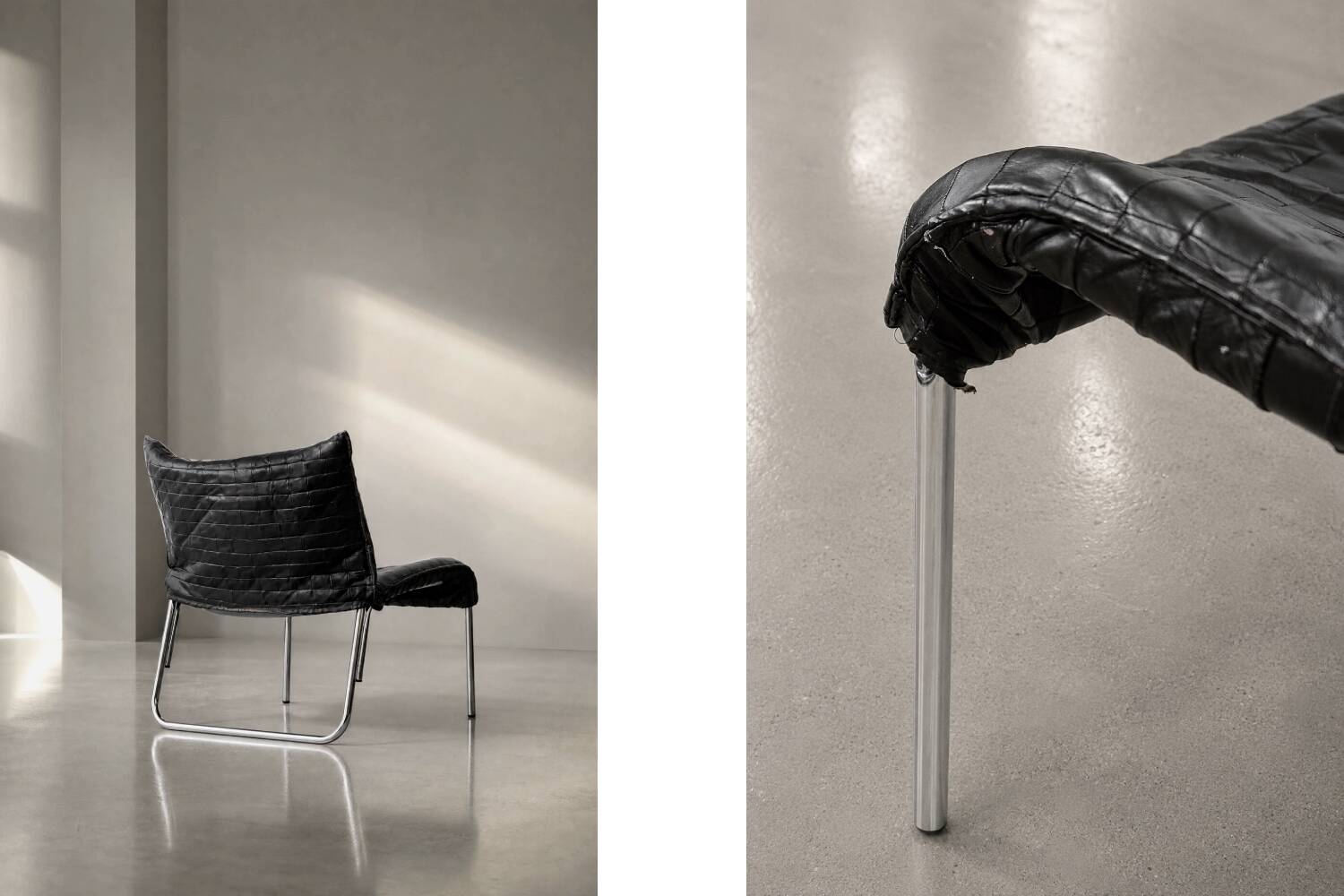 Chaises longues en cuir noir patchwork suédoises modernes du milieu du siècle d'IKEA