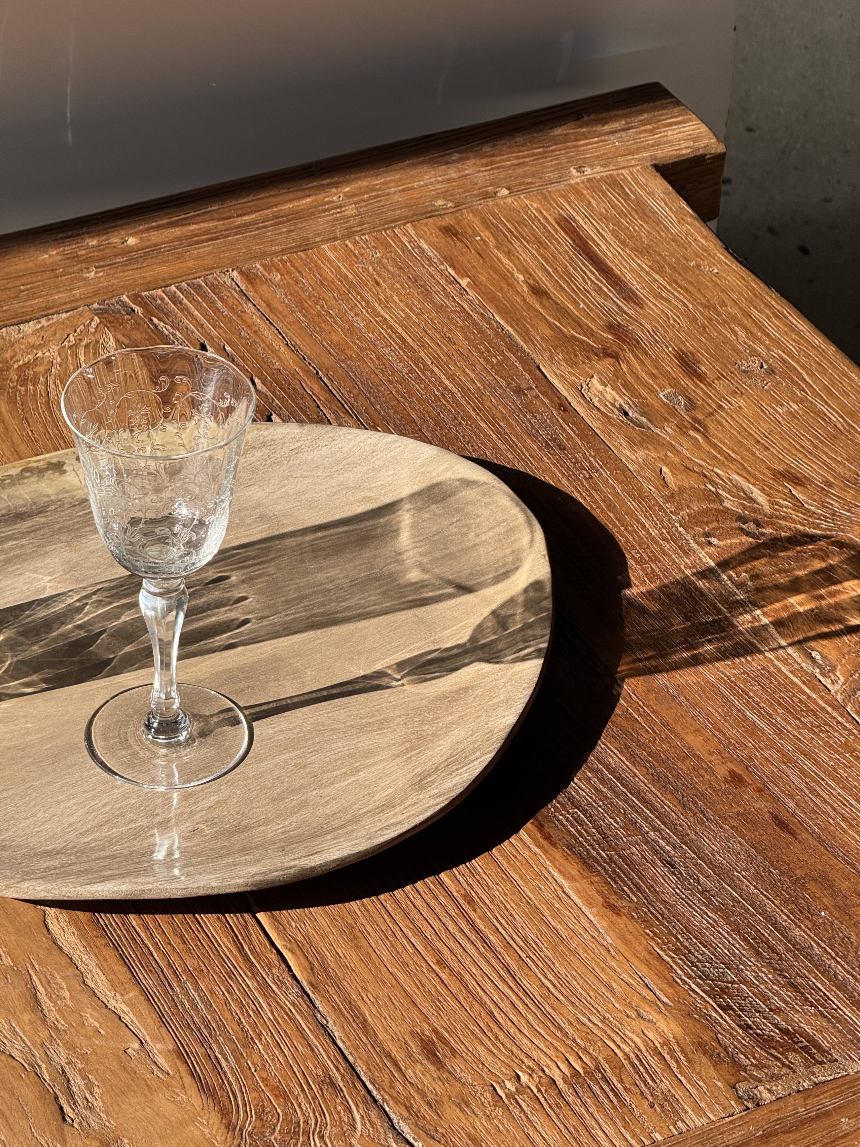 Large oval beige petrified wood dish or bowl D36x28 -3783