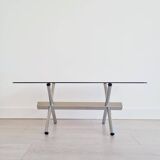 Table design basse chrome et verre années 70