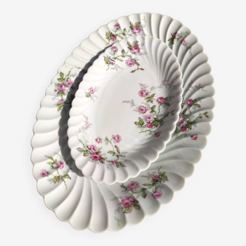 Hollow oval dish and 2 Haviland porcelain bowls, Sylvie model