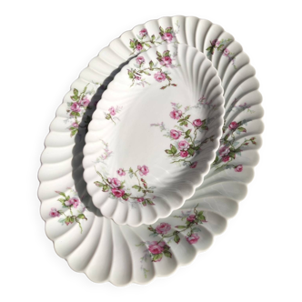 Plat ovale creux et 2 raviers en porcelaine Haviland modèle Sylvie