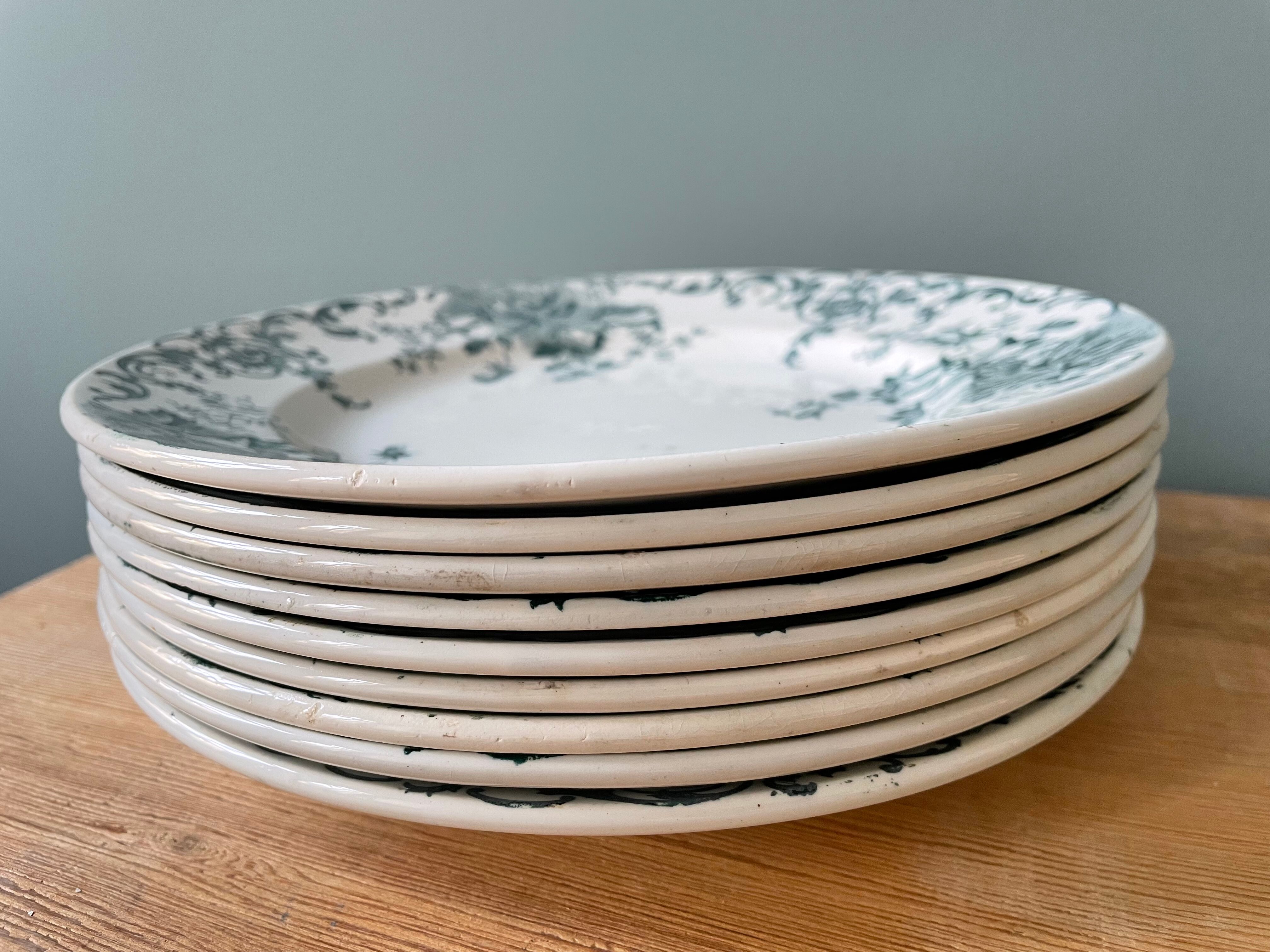 Lot de 9 assiettes plates Terre de Fer modèle « Campanule » St Amand et Hamage