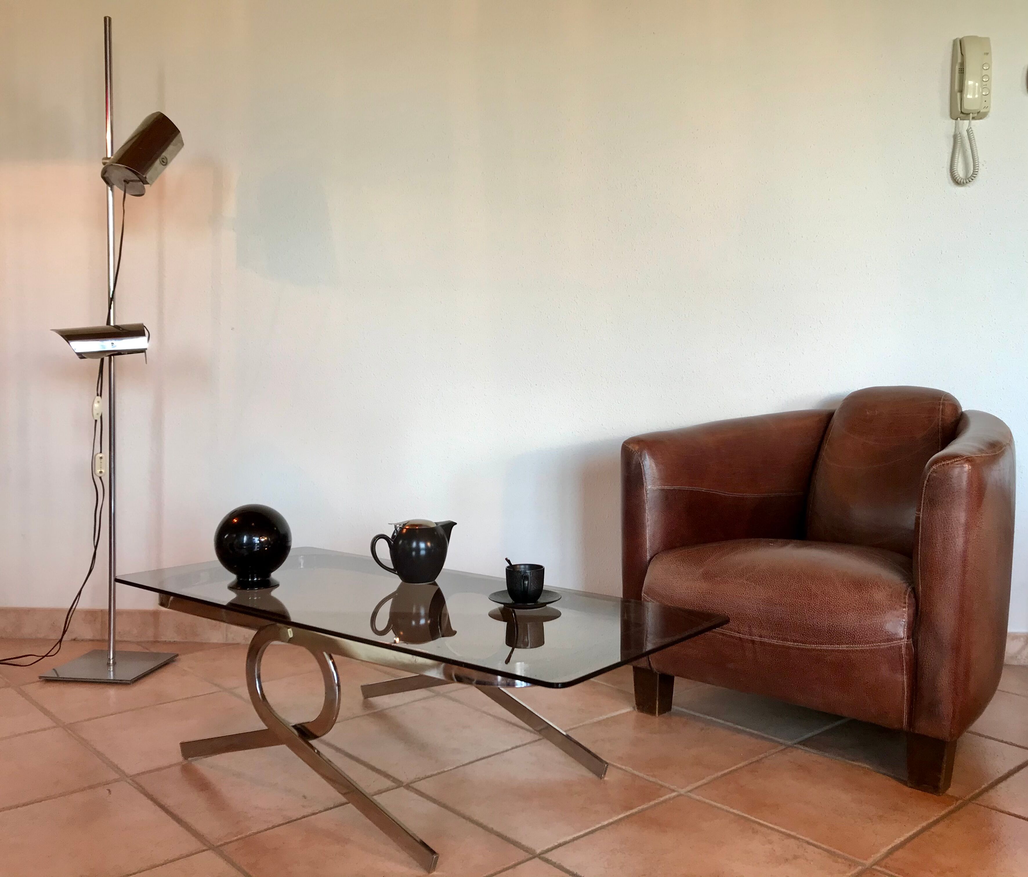 Coffee table 70s glass and chrome