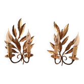 Pair of gold-tone metal leaf wall sconces