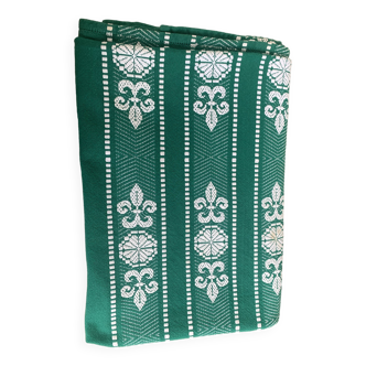 Helena Biarritz tablecloth, made in France, Basque linen, green with white embroidery, Vintage