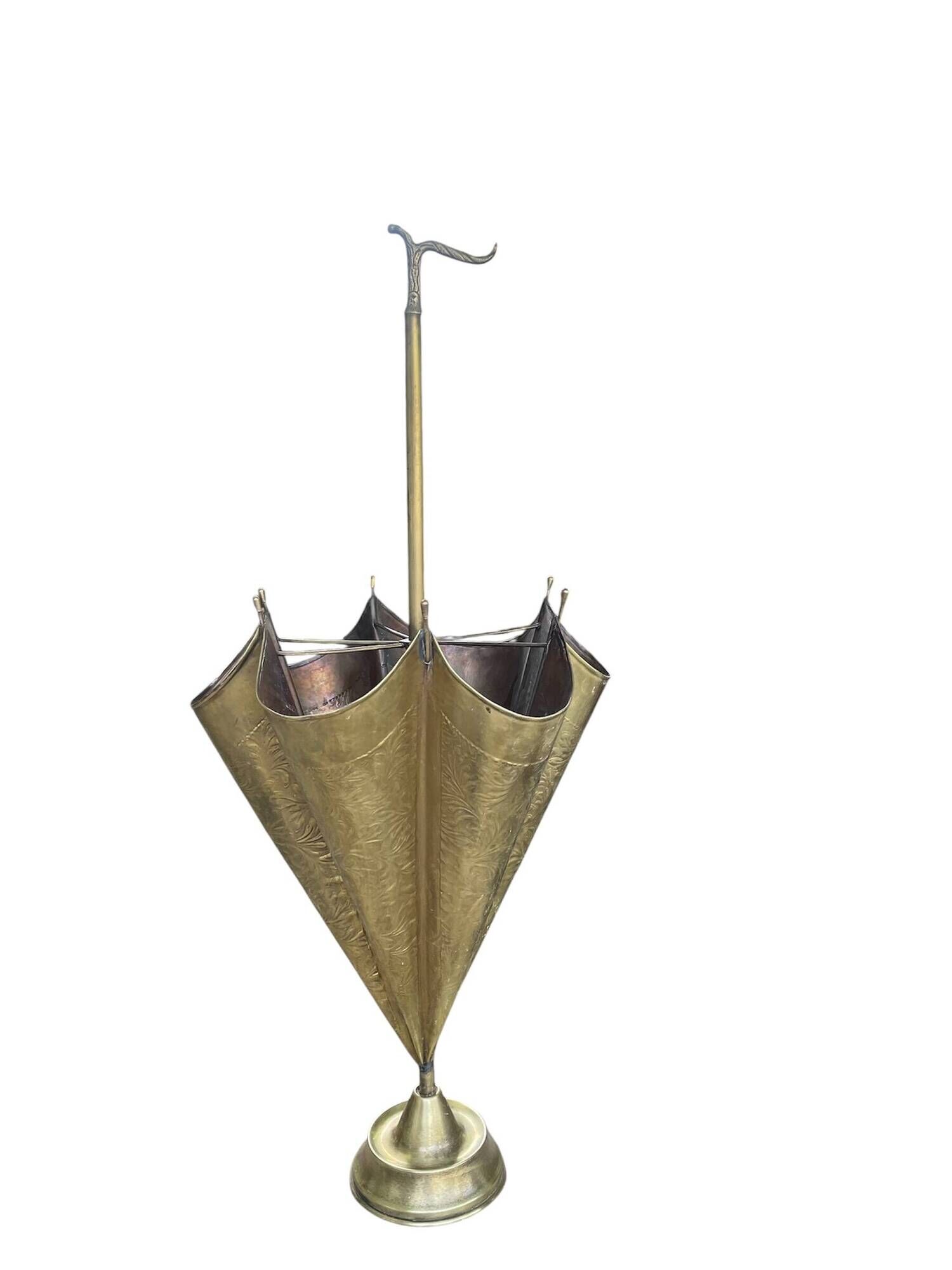 Antique repoussé brass umbrella stand