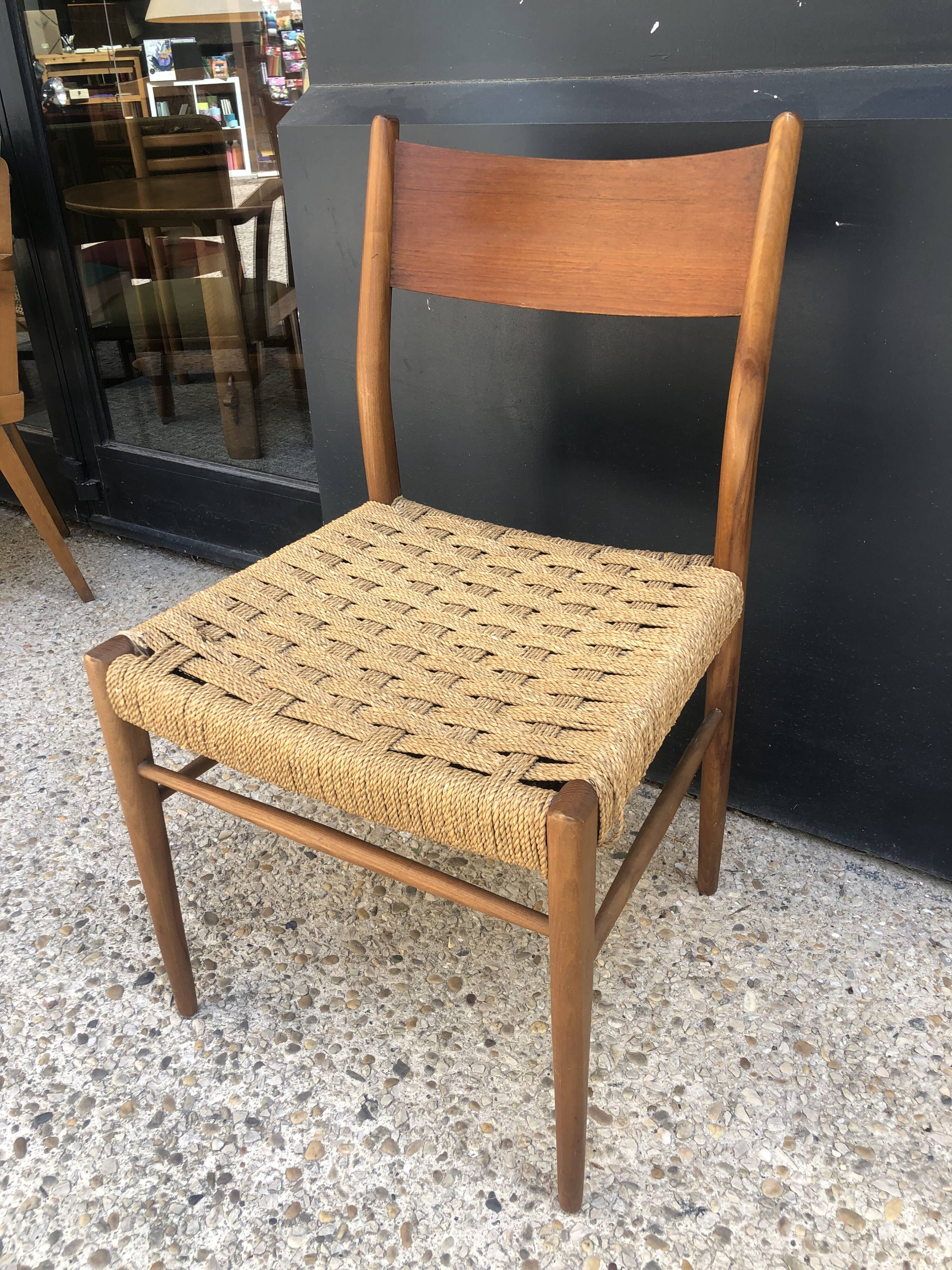 Pair of teak and rope chairs from the 60s