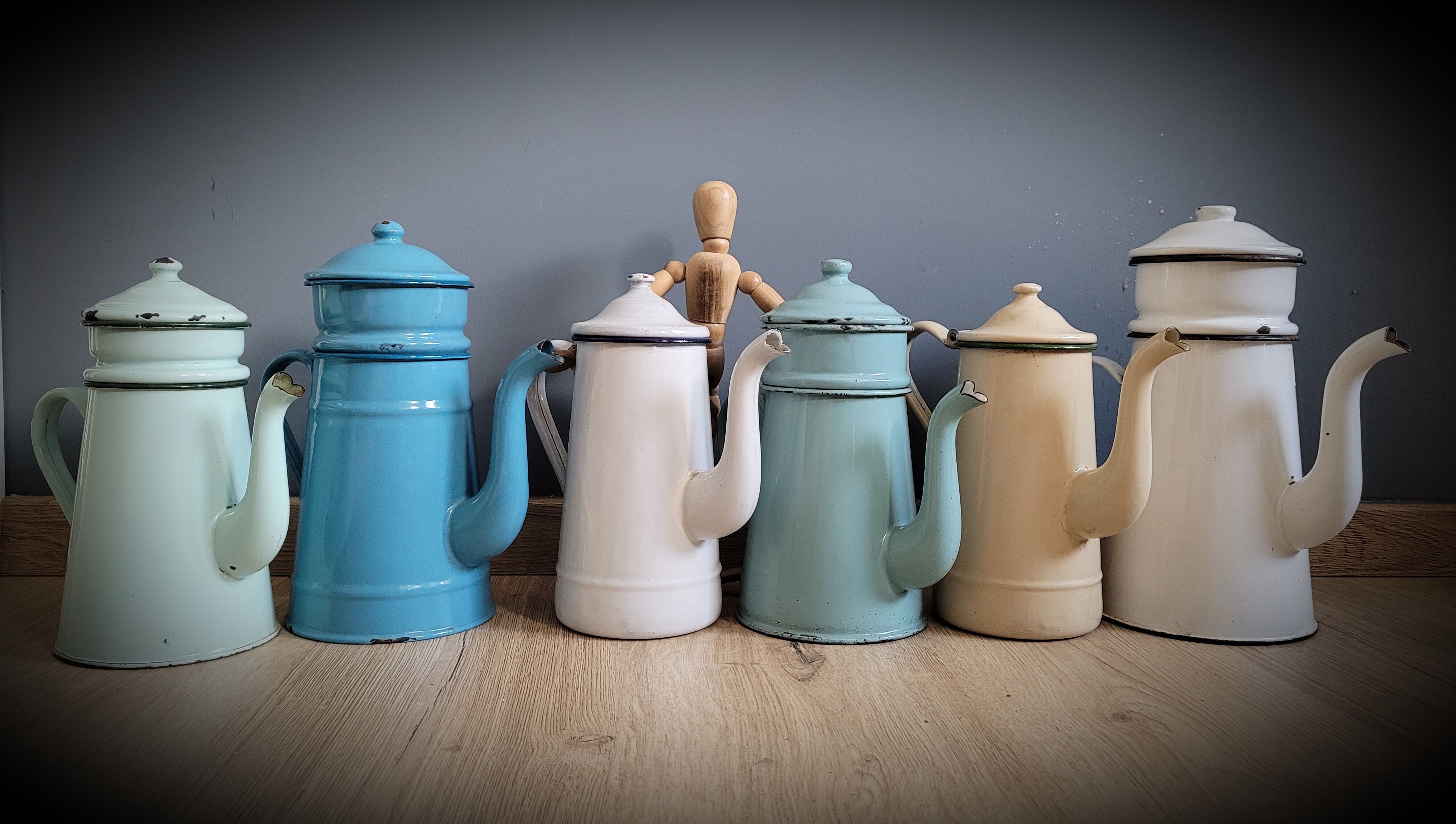 Blue enamelled coffee maker