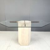 Vintage travertine and brass dining table by Artedi, 1970s