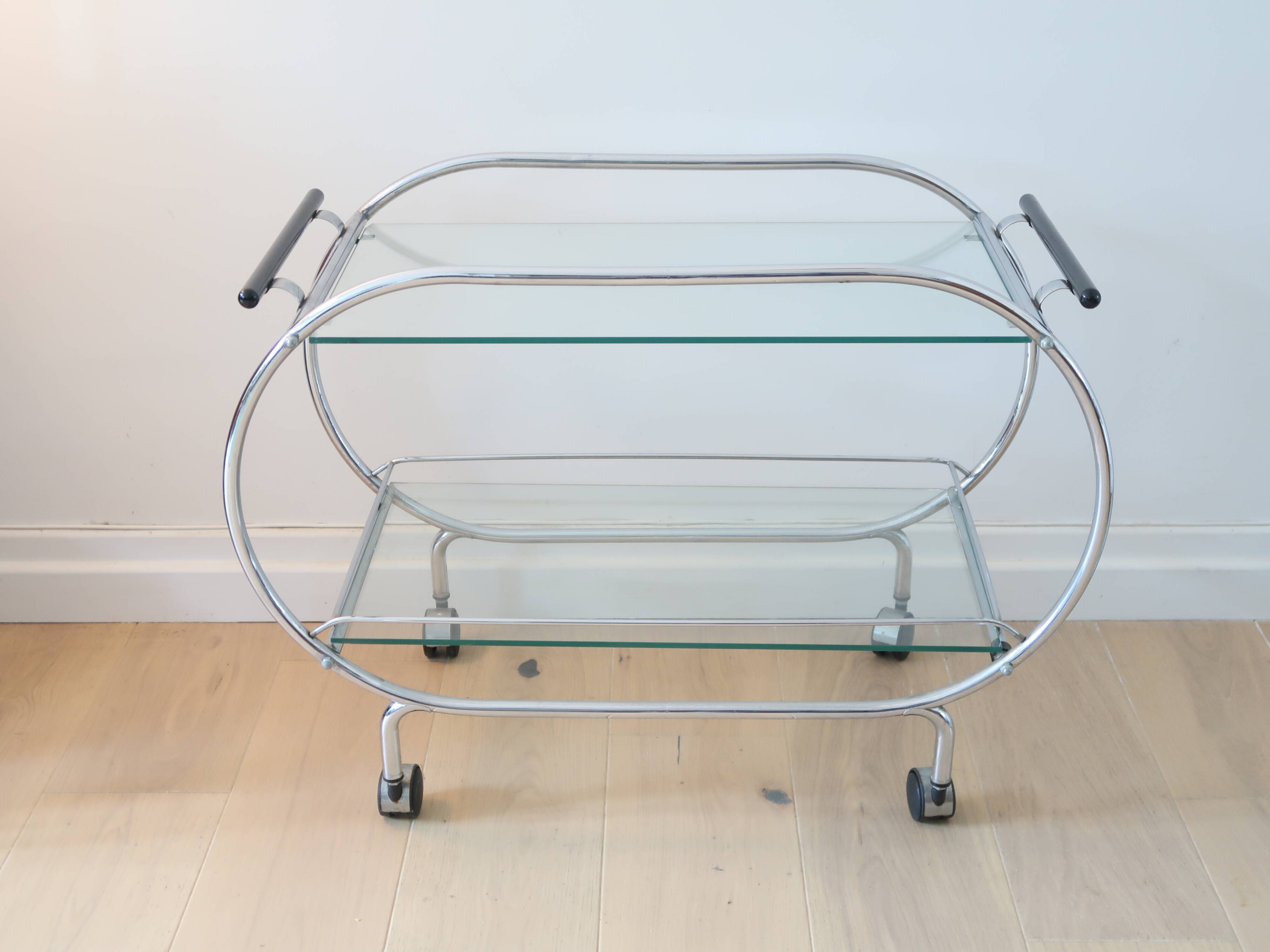 Desserte chariot chrome et verre vintage