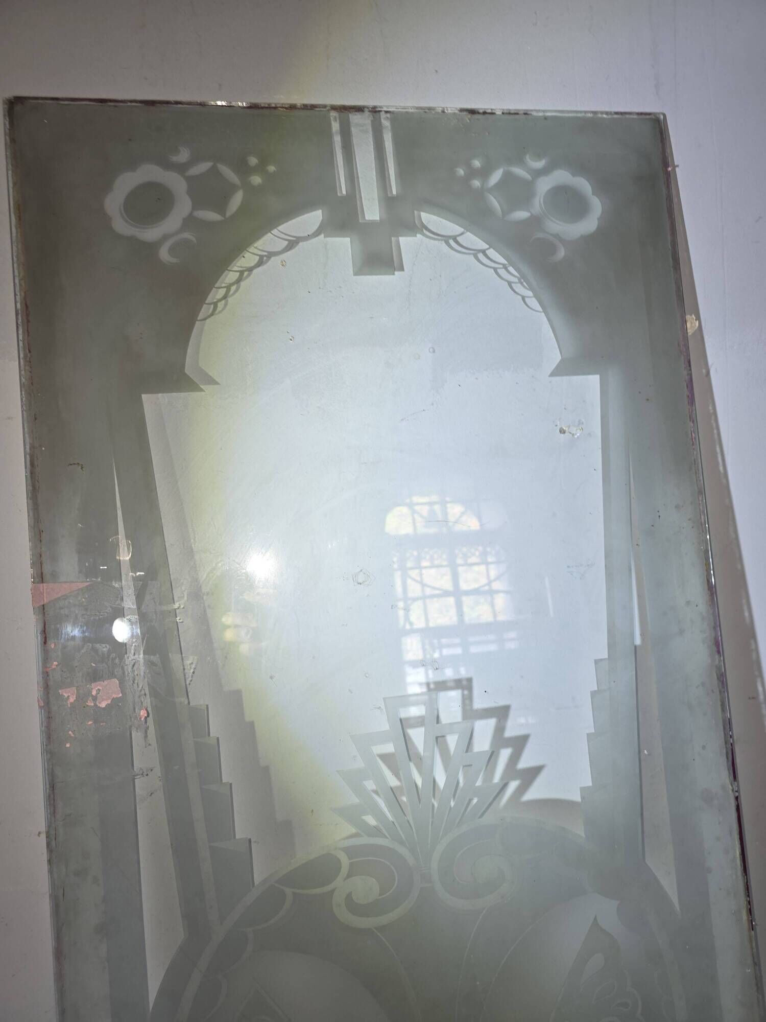 Art Deco engraved glass door panel 1930