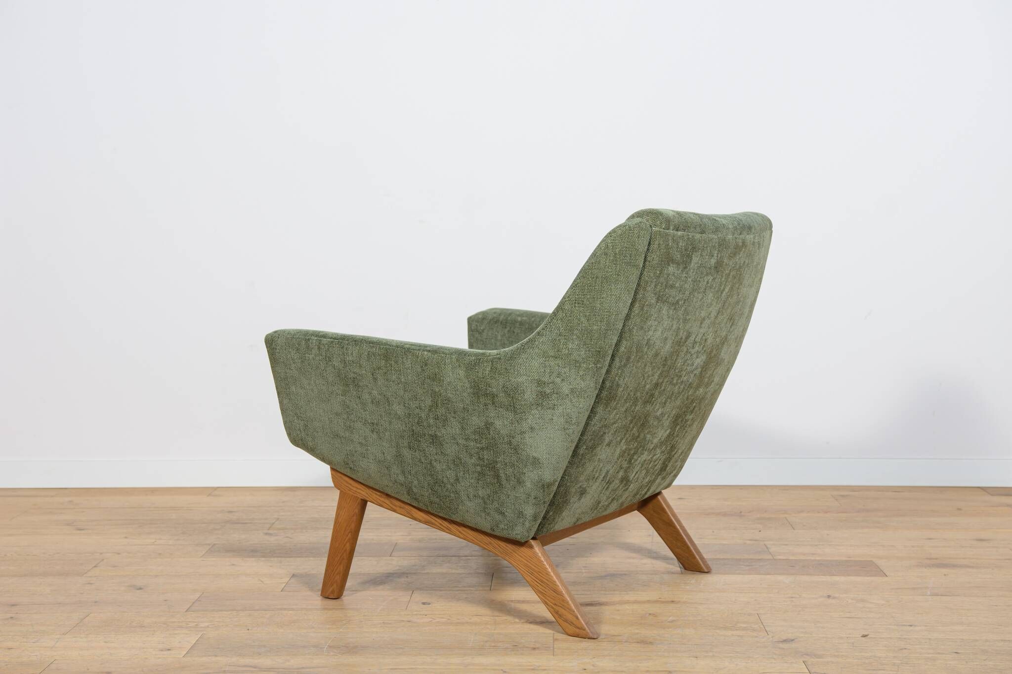 Fauteuil en chêne et tissu vert, Danemark, années 1960