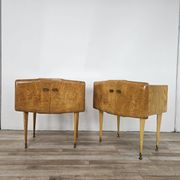 Pair of maple bedside tables from the 1950s with mirrored tops.