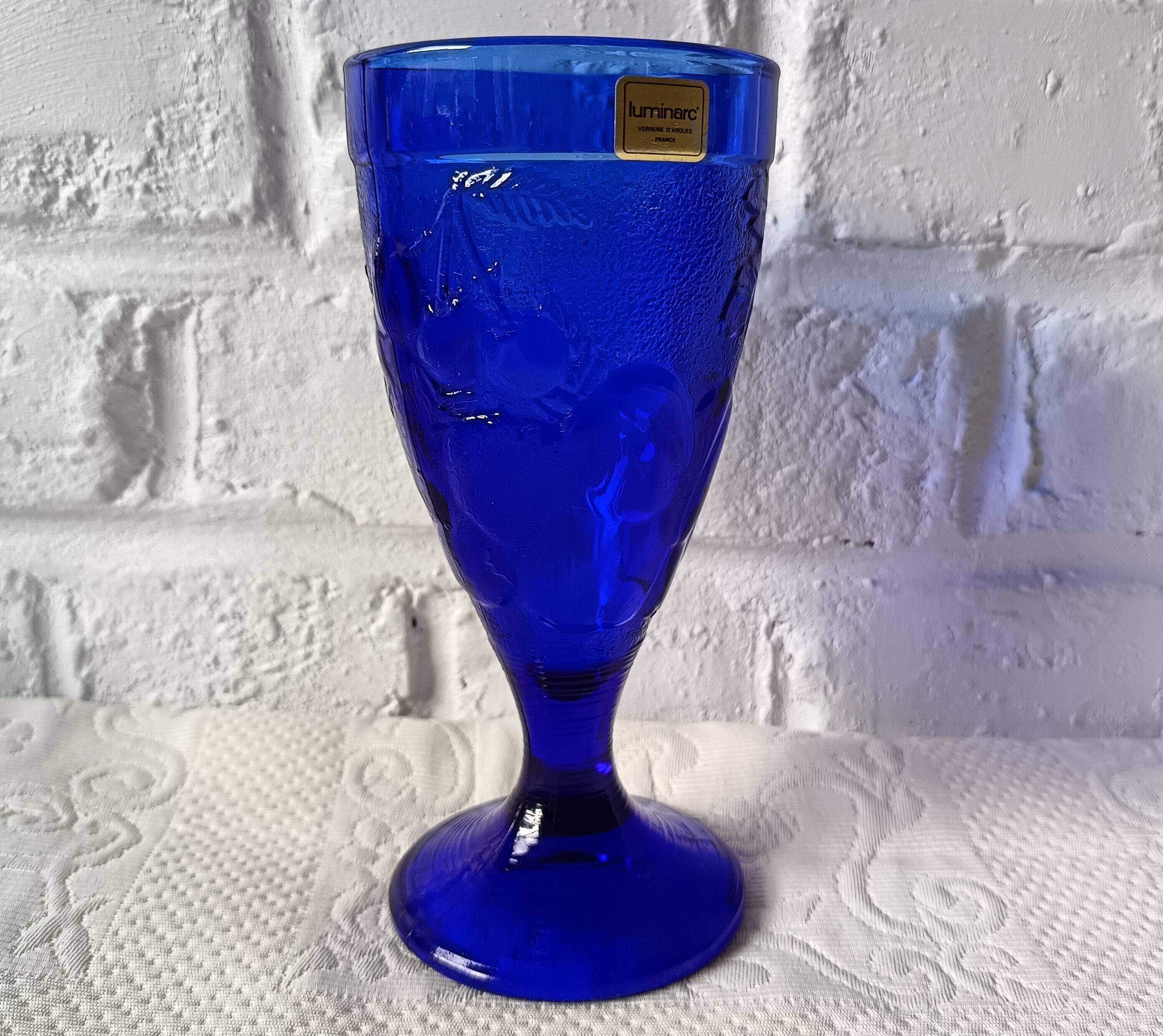 6 vintage LUMINARC France cobalt blue ice cream cups, "gourmet" model