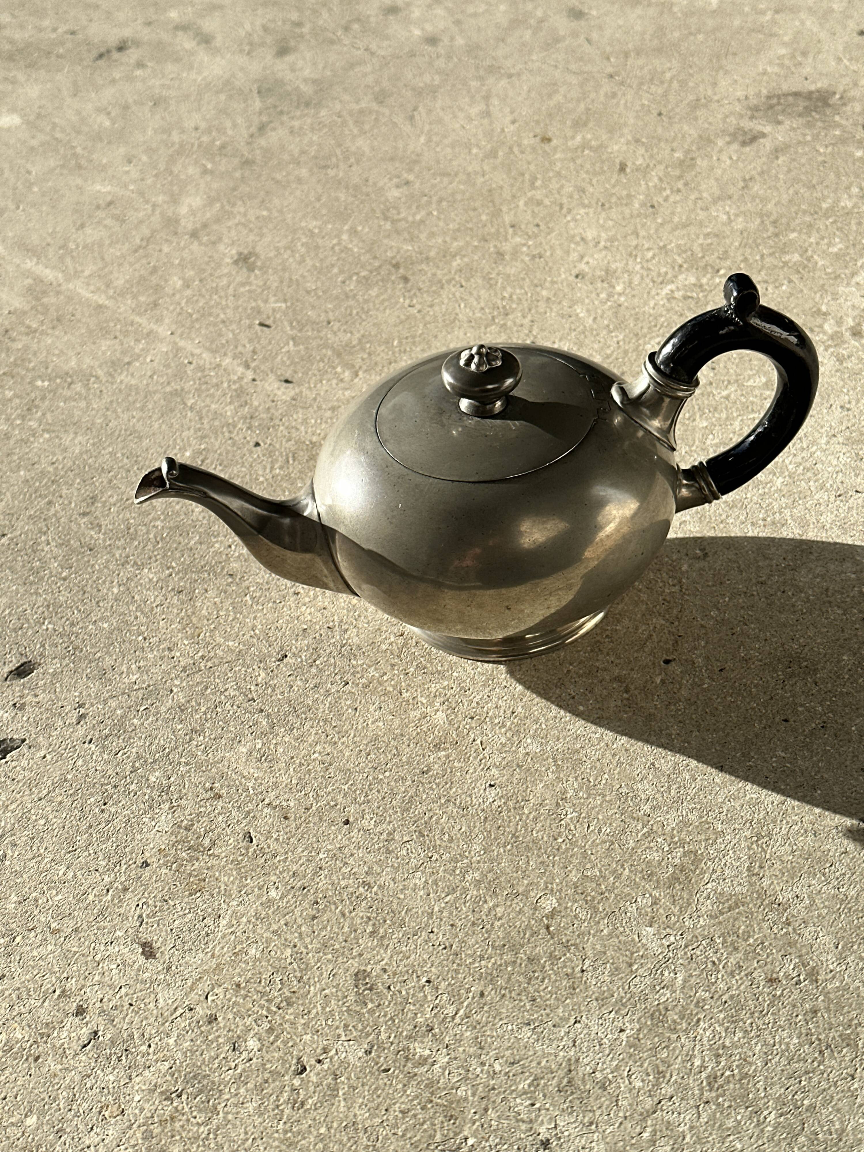 Small teapot, pewter coffee pot flattened oval shape